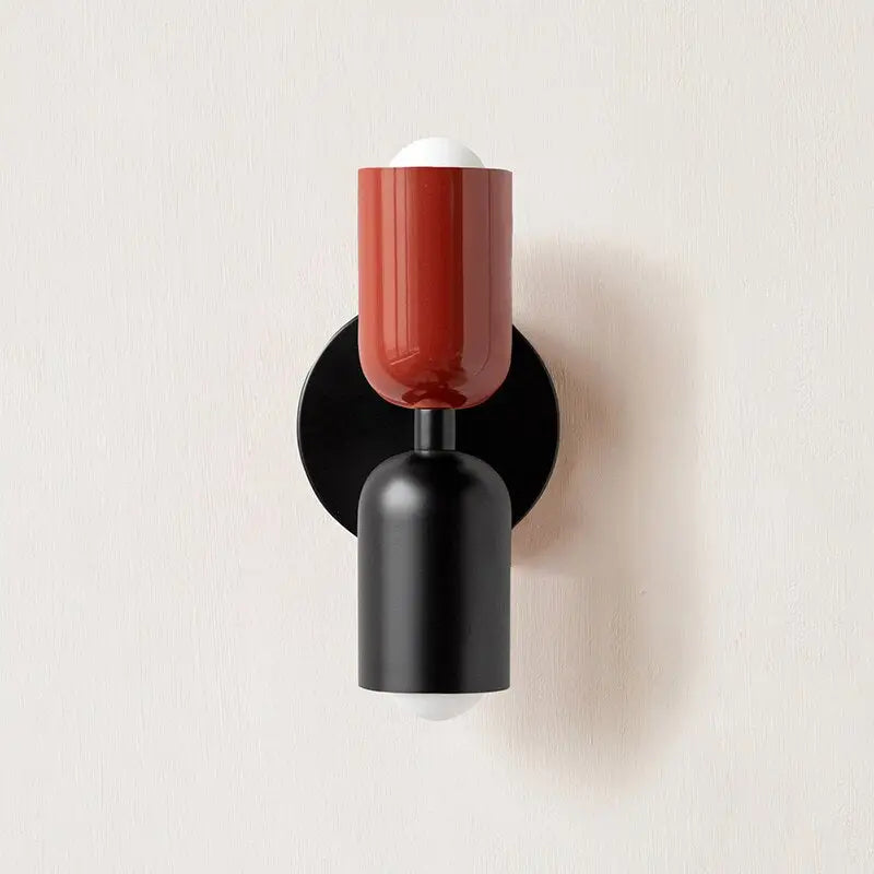 DecorBites™ colorful modern wall sconce with red and black glass shade and white bulb for stylish modern wall lighting