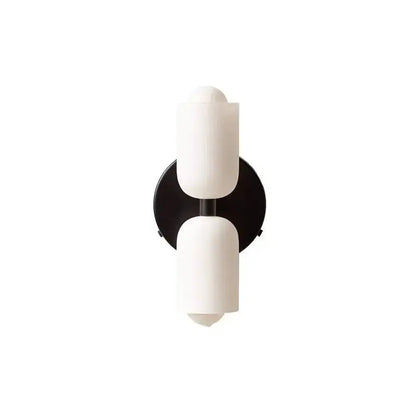 Decorbites modern wall sconce with frosted white glass shades and matte black circular base for elegant lighting