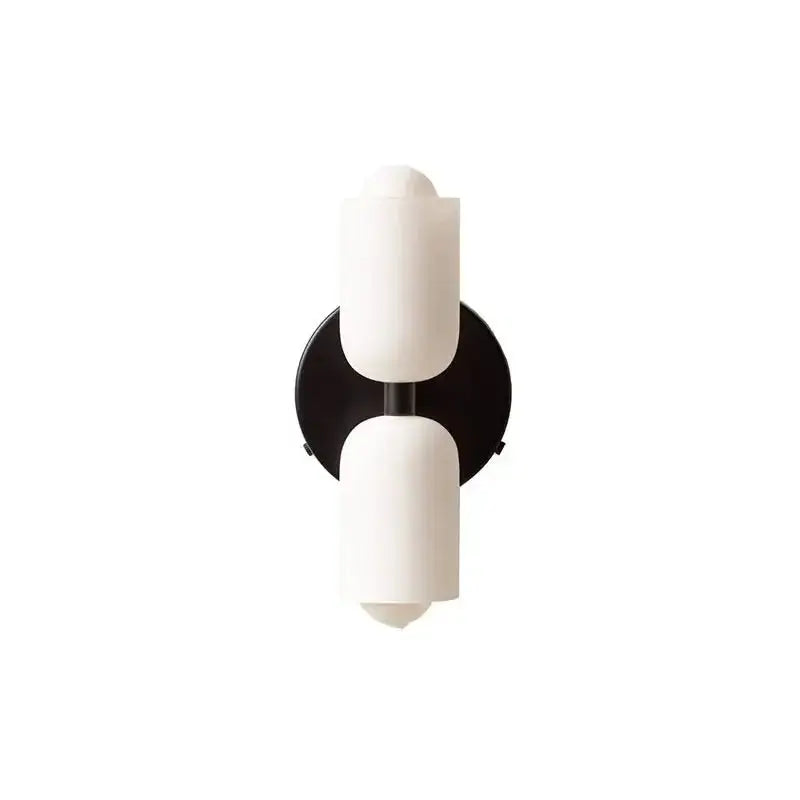 Decorbites modern wall sconce with frosted white glass shades and matte black circular base for elegant lighting