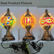 Decorbites colorful mosaic table lamp with brass base and vibrant stained glass globes ideal for bedroom decor