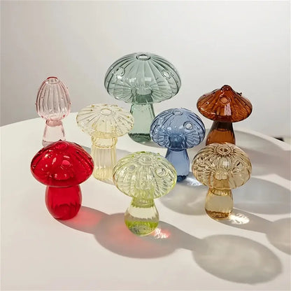 DecorBites™ colorful glass mushroom vase with translucent red green blue amber and clear figurines for home decor