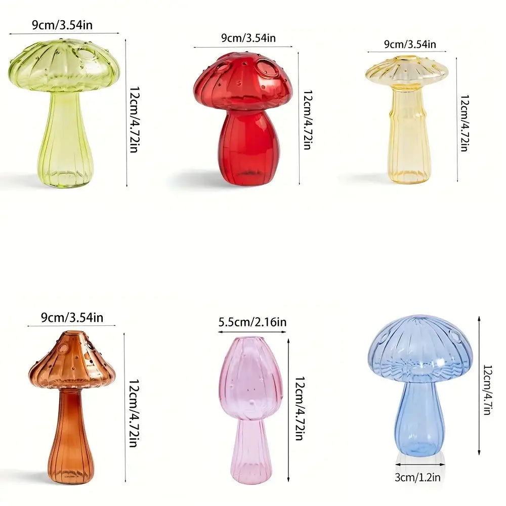 DecorBites™ colorful glass mushroom vase in green red yellow orange pink and blue for vibrant home decor