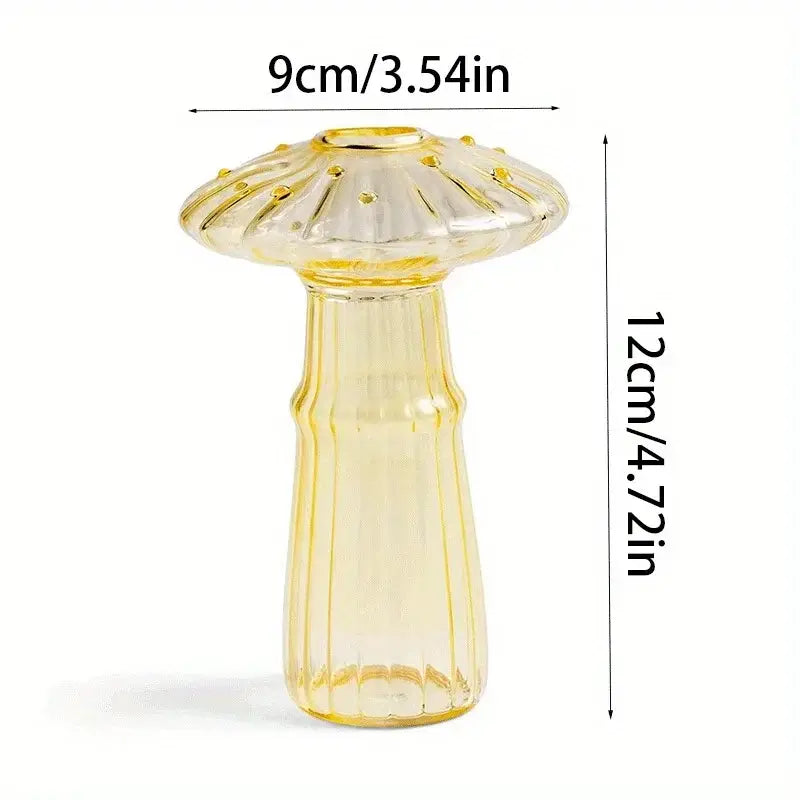 DecorBites translucent amber glass colorful mushroom vase with fluted top and ridged stem for home decor
