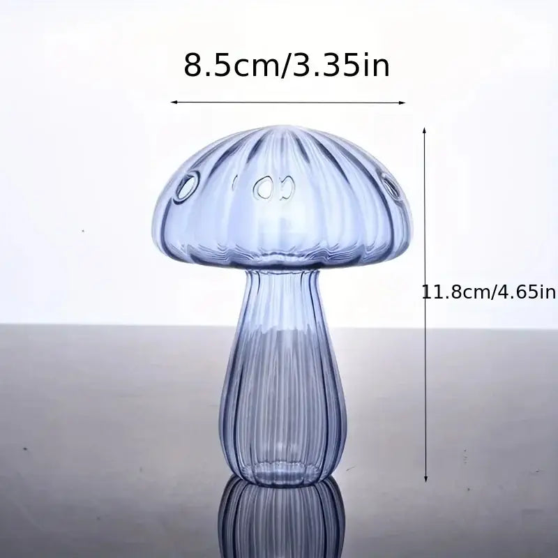 Decorbites translucent blue glass mushroom vase with vertical ridges and circular cutouts for colorful home decor
