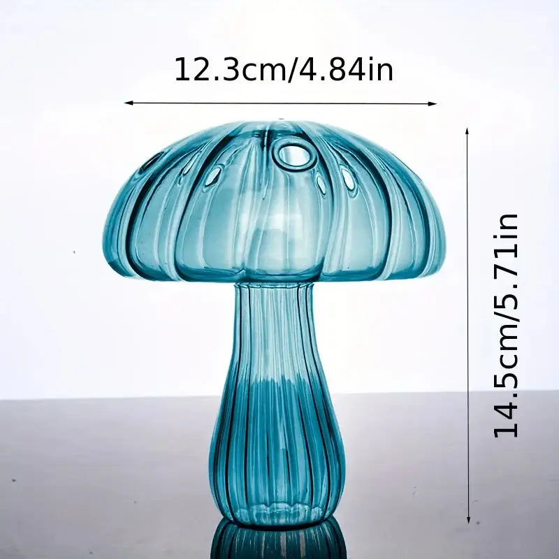 Decorbites™ farbenfroher Pilzvase aus transparentem blauem Glas mit gerippter Textur für nordischen Stil im Hausdekoration