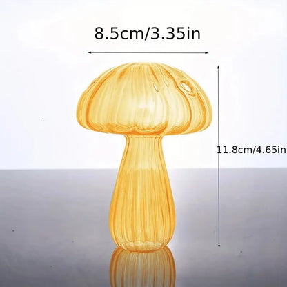 Translucent amber glass colorful mushroom vase with vertical ribbed texture and smooth rounded cap for nordic decor