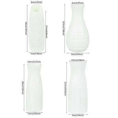 Set of four white ceramic flower vases with subtle textures for modern flower vase home décor by DecorBites™