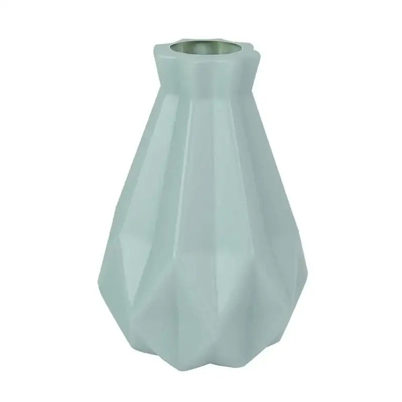 DecorBites™ sleek light mint-green ceramic modern flower vase with a faceted geometric design for home décor
