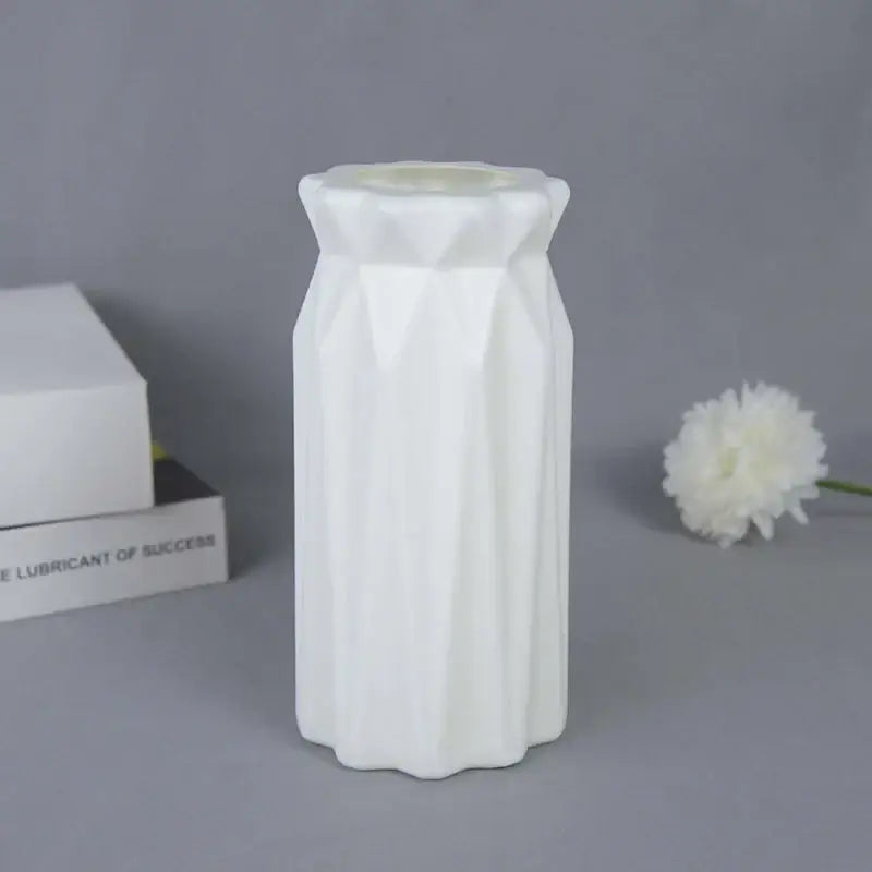 White geometric flower vase with faceted matte finish modern flower vase by DecorBites colorful plastic flower vase