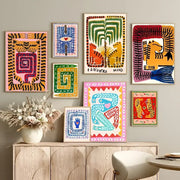 Decorbites™ colorful tiger and leopard vintage poster wall art featuring vibrant geometric patterns and animal motifs