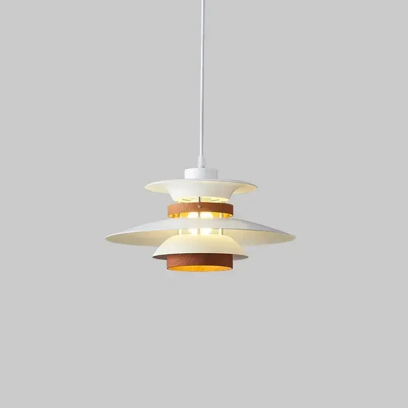 A modern decorbites colorful umbrella led chandelier with layered white and warm brown design for living room