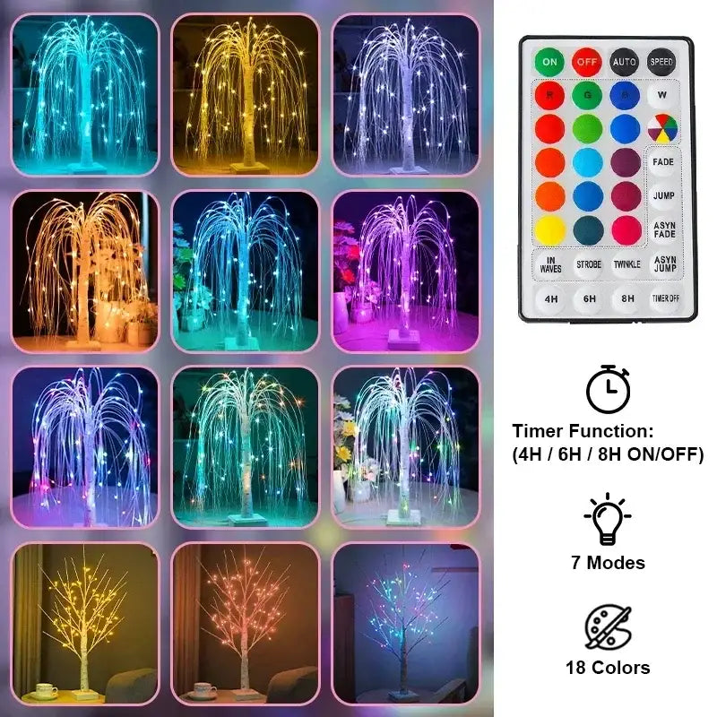 Decorbites colorful willow tree light with slender trunk and remote-controlled 18 vibrant colors for living room decor