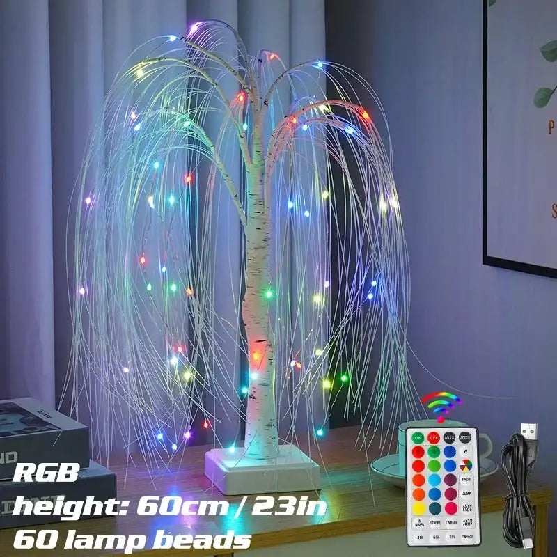 Decorbites colorful willow tree lamp with white birch trunk and fiber optic branches illuminated by rgb lights for party decor