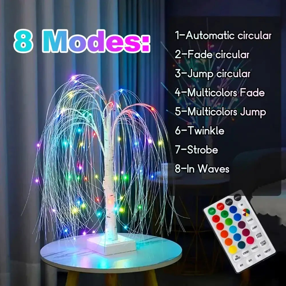 A white decorbites colorful willow tree led light with multicolored bulbs and remote for living room party decor