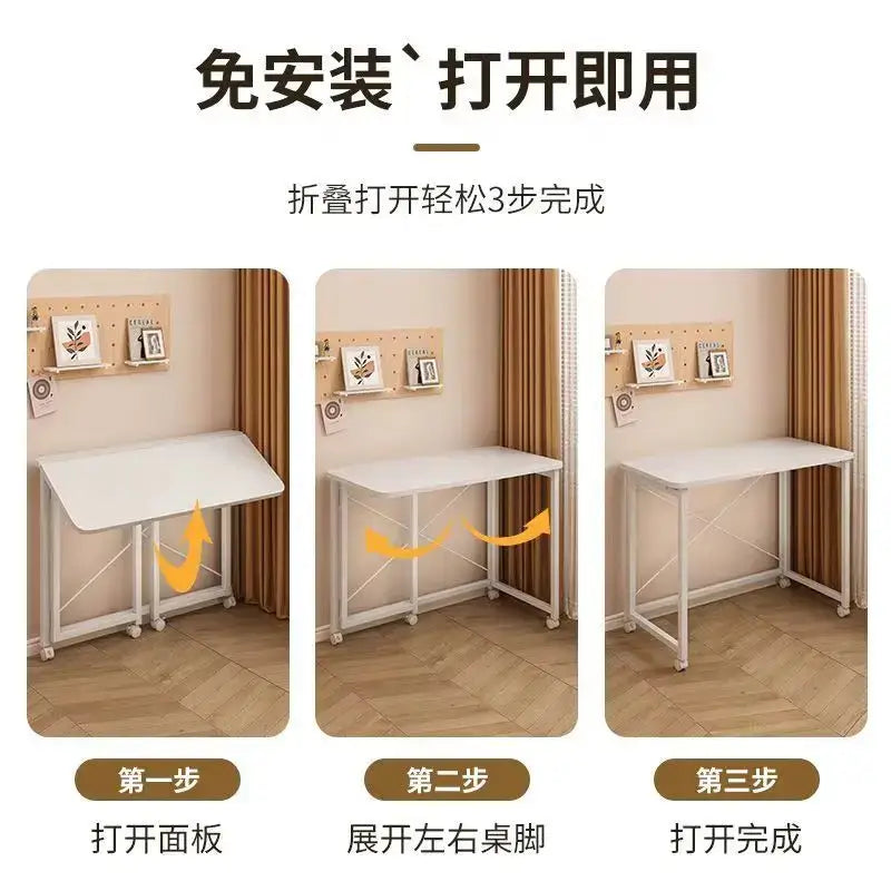White decorbites compact foldable desk with metal frame and wheels ideal as a compact foldable table for bedroom use