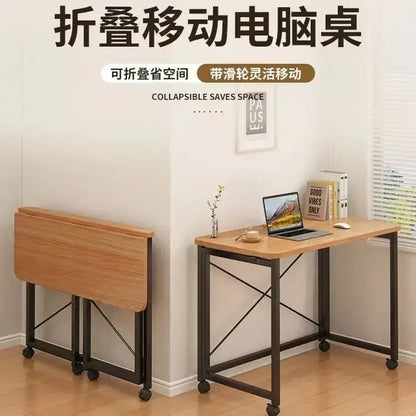 Wooden foldable mobile computer desk with black metal frame and wheels decorbites compact foldable table for bedroom use