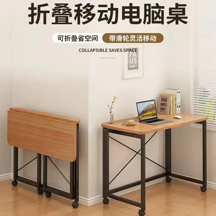 Wooden foldable mobile computer desk with black metal frame and wheels decorbites compact foldable table for bedroom use