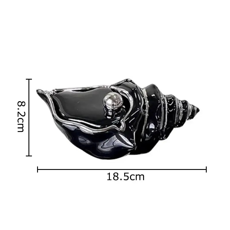 Black glossy ceramic decorbites conch ashtray with a silver metallic sphere for living room decor