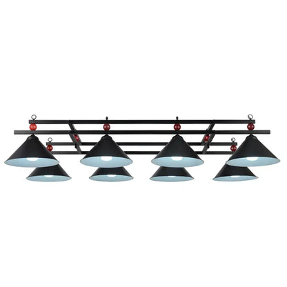 Decorbites metal pendant ceiling light with eight black conical shades and red decorative billiards beads industrial style
