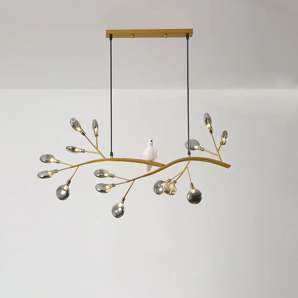 Decorbites™ gold-toned acrylic led pendant light with bird decoration and frosted globes for 110v-120v use