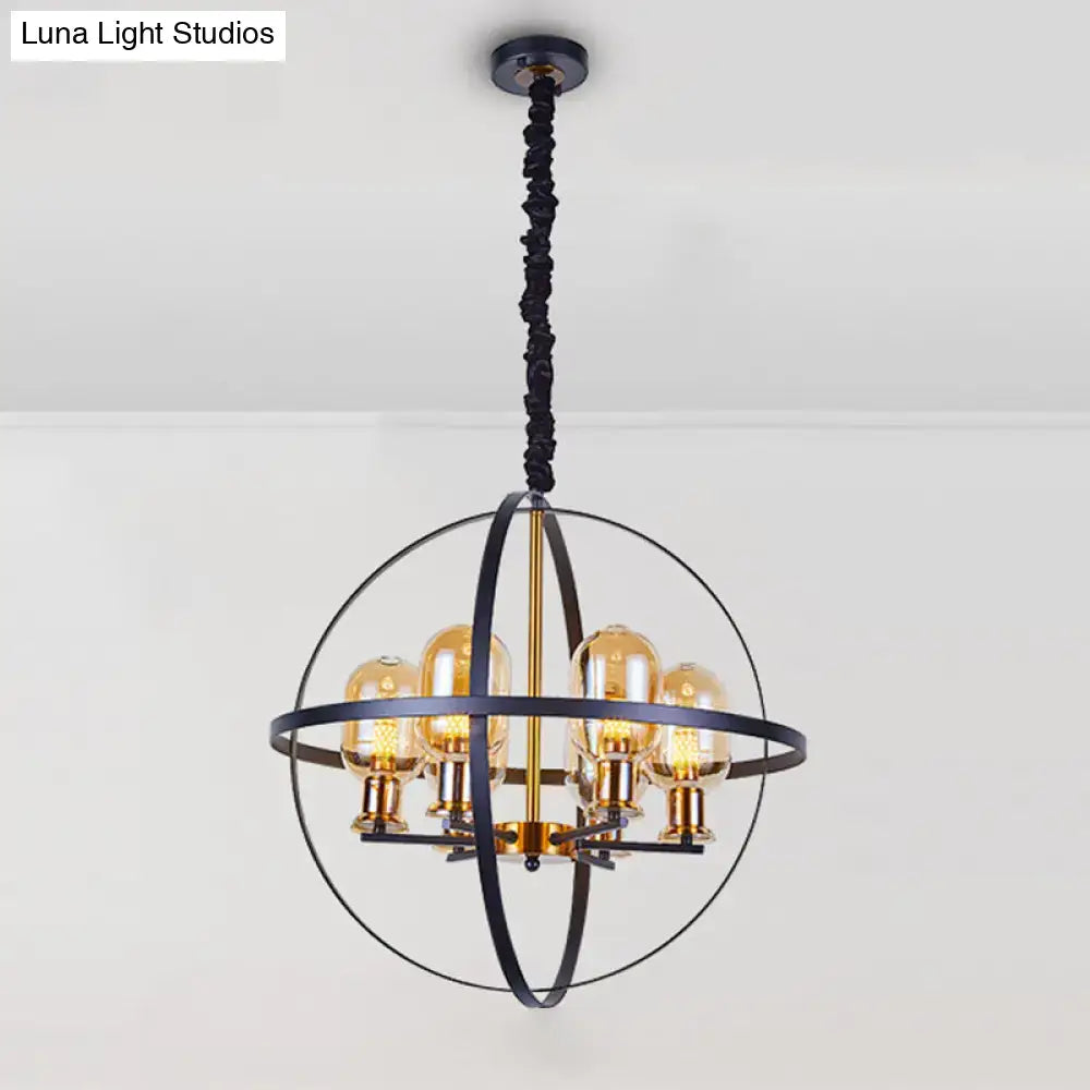 Decorbites contemporary pendant chandelier with amber glass bulbs and black brass orb frame for 220v-240v 110v-120v use