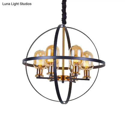 Decorbites contemporary pendant chandelier with black and brass orb frame and amber glass bulbs for 220v-240v 110v-120v use
