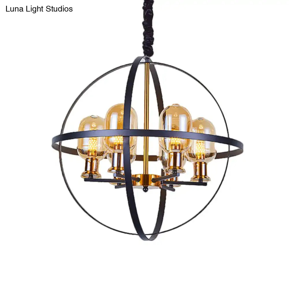 Decorbites contemporary amber glass pendant chandelier with orb frame black gold metal 220v-240v 110v-120v