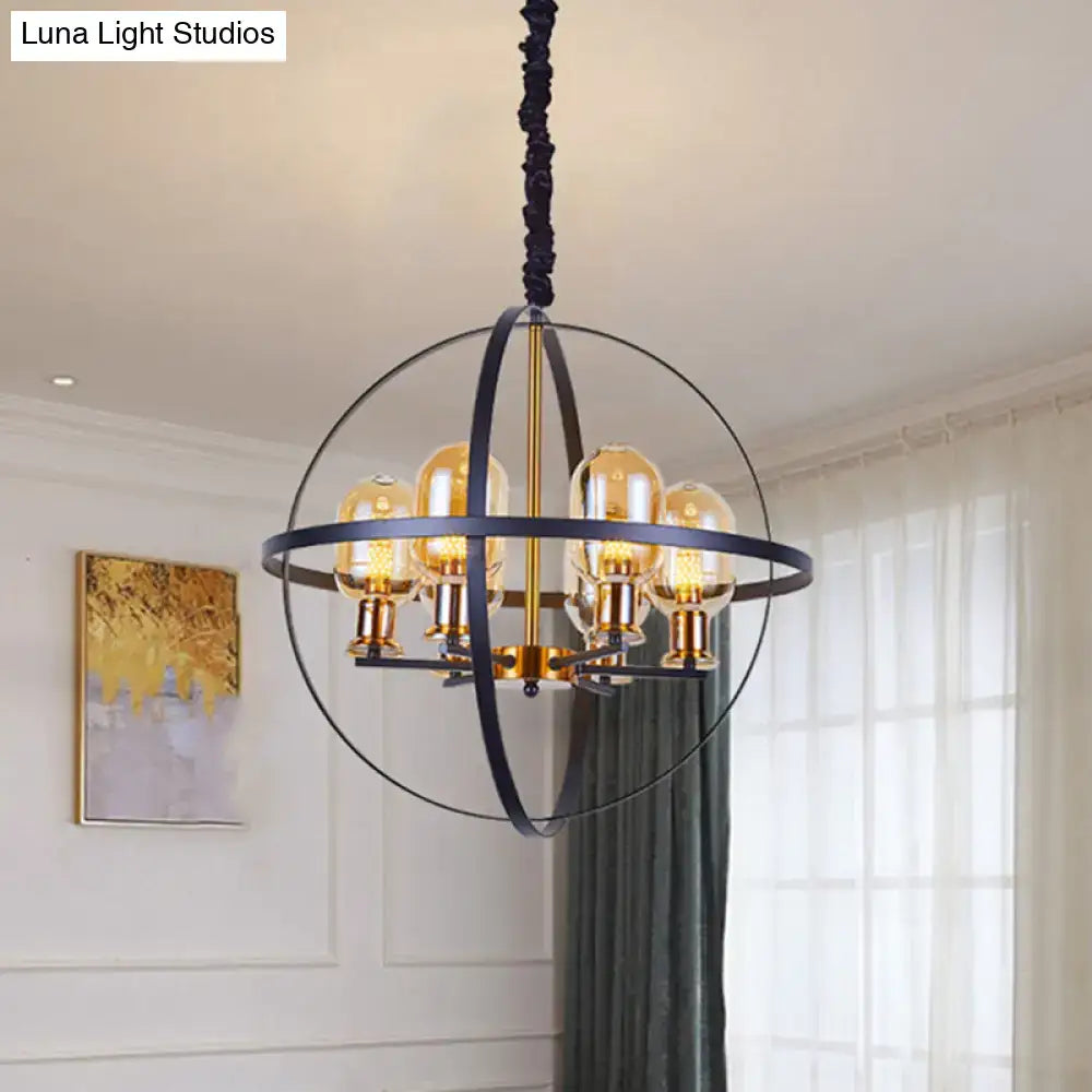 Decorbites™ contemporary amber glass pendant chandelier with orb frame design black gold 4/6-light 220v-240v 110v-120v