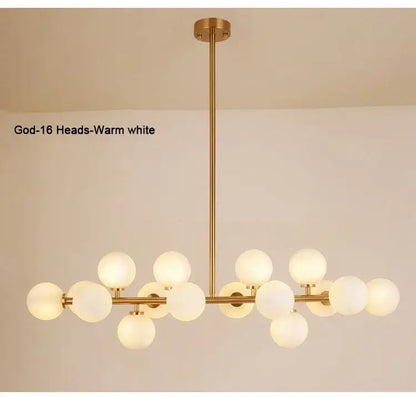 DecorBites™ contemporary black and gold chandelier with multiple white glass ball lights in frosted glass design