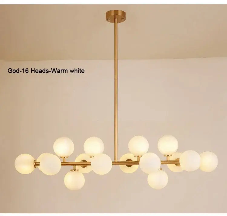 DecorBites™ contemporary black and gold chandelier with multiple white glass ball lights in frosted glass design