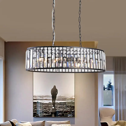 Contemporary black metal pendant light with vertical crystal rods and e26 e27 bulb base for dining room use
