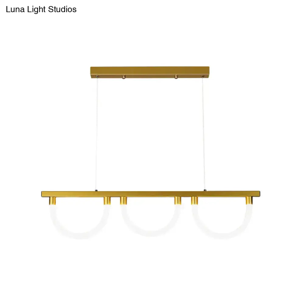 Decorbites™ contemporary island lamp with gold finish and three white acrylic semicircle shades for kitchen island lighting