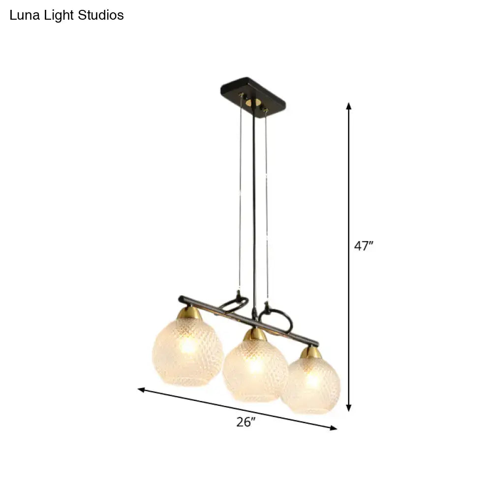 Decorbites contemporary black metal chandelier with three frosted shades brass accents and clear prismatic glass for dining hall