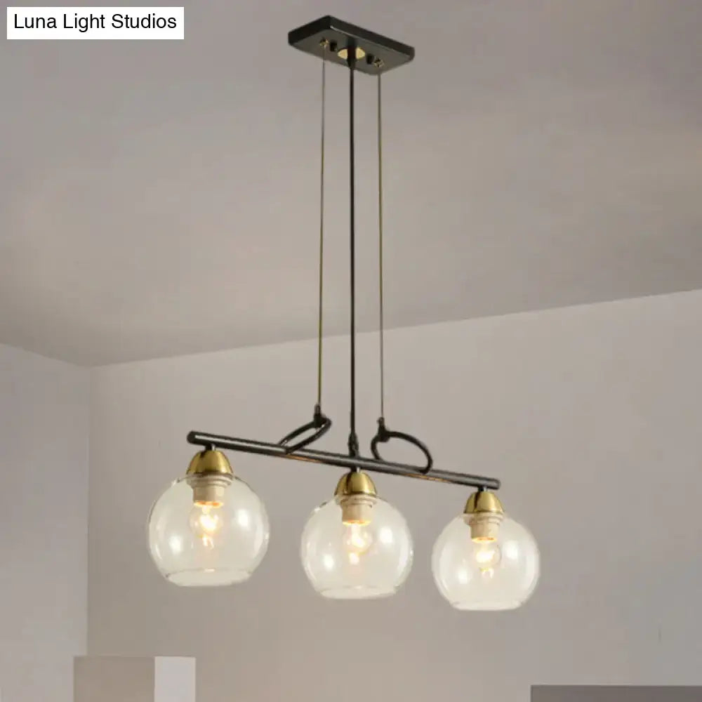Decorbites contemporary black hanging chandelier with clear prismatic glass and brass accents for dining hall lighting