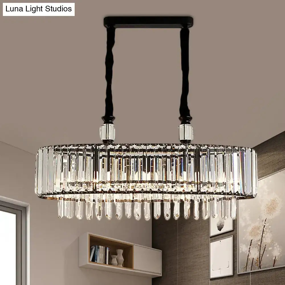 A contemporary black rectangular chandelier with clear crystal prisms and twisted cords for e12 e14 bulbs lighting