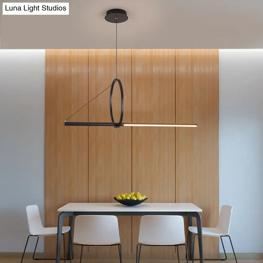 Modern black metal DecorBites™ ceiling light with circular ring and linear bar design for dining room with remote control