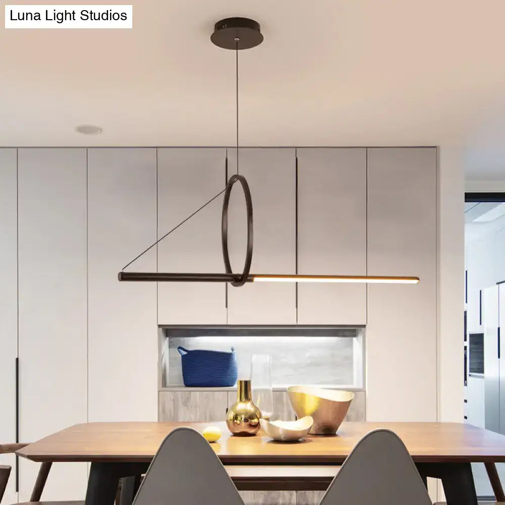 Modern black minimalist ceiling light by DecorBites featuring a metal ring, linear LED bar, and remote control function