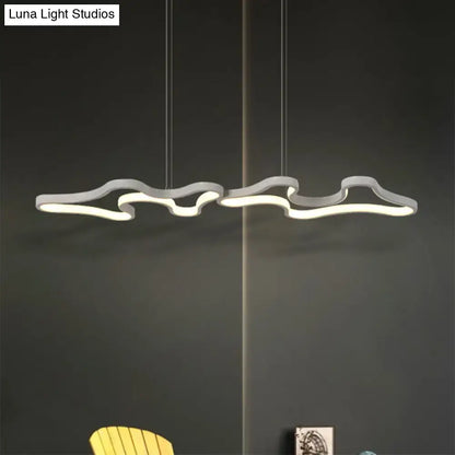 DecorBites™ contemporary black white metal island light with sleek white LED pendant and cloud-like curved design