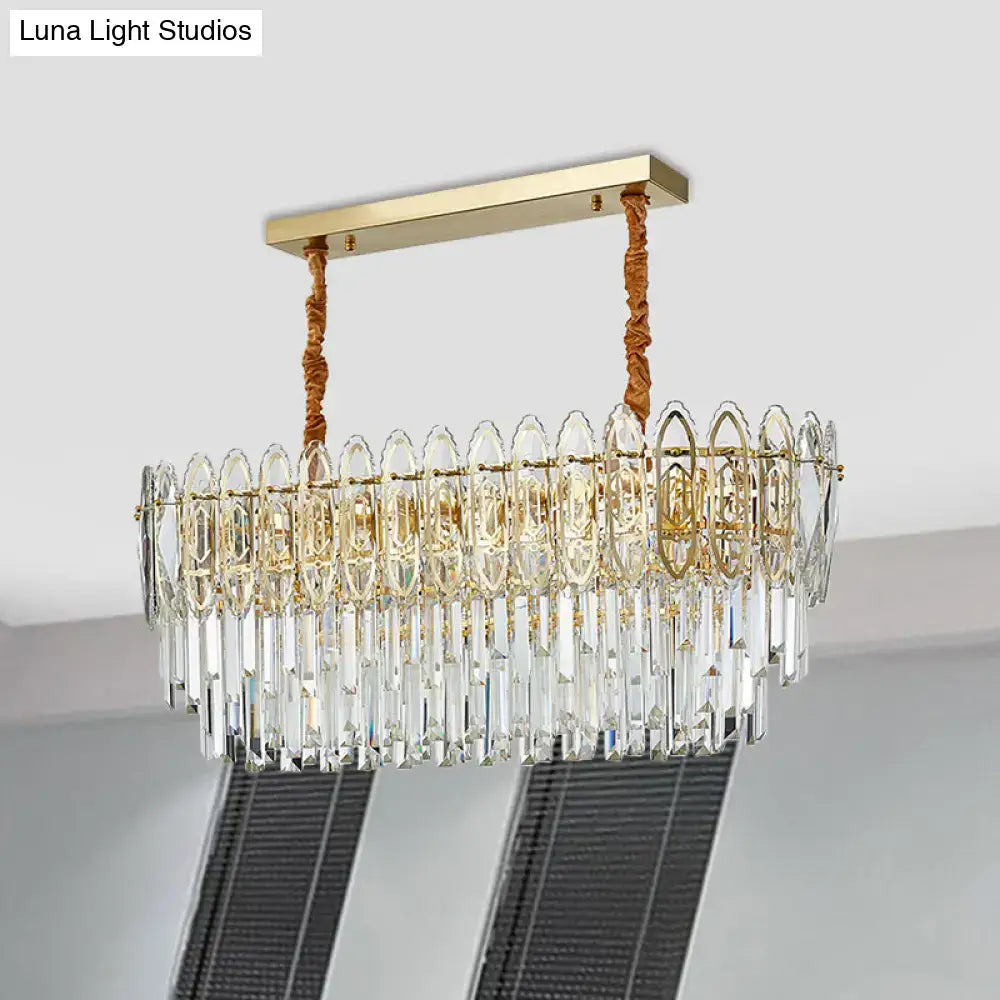 Gold-toned decorbites contemporary clear crystal 10-head kitchen hanging light with tiered crystal droplets design