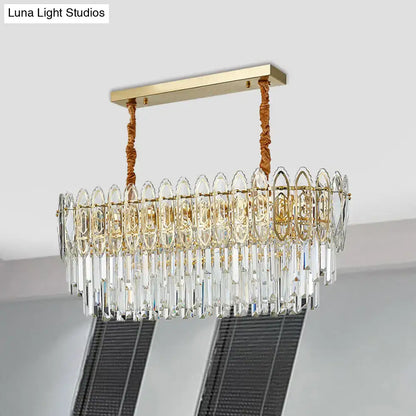 Gold-toned decorbites contemporary clear crystal 10-head kitchen hanging light with tiered crystal droplets design