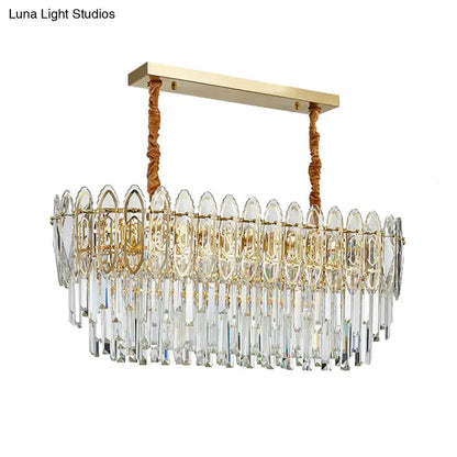 Elegant gold-toned decorbites contemporary clear crystal kitchen hanging light with cascading prisms and braided rope suspension