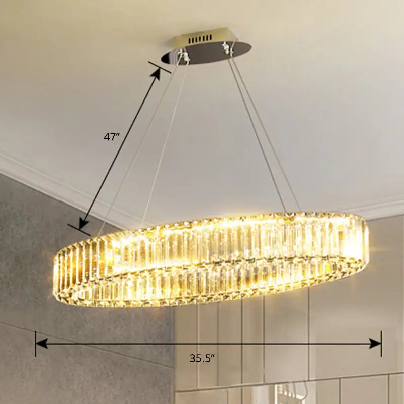 DecorBites Contemporary clear crystal prism chandelier with golden glow and stepless dimming for dining tables