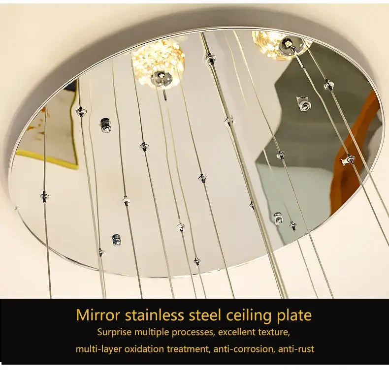 Mirror stainless steel ceiling plate with polished chrome finish for decorbites modern spiral crystal ball chandelier
