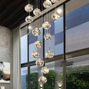 DecorBites™ contemporary crystal ball chandelier with metallic patterned glass orbs for modern spiral dining room lighting