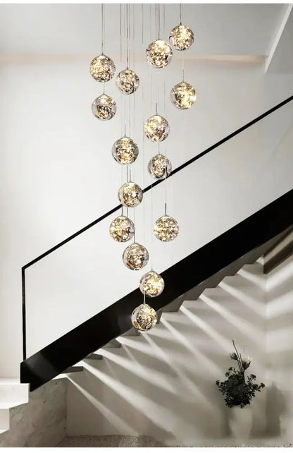 DecorBites™ contemporary crystal ball chandelier with modern spiral design and textured metallic globes for dining room