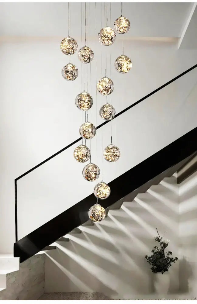 DecorBites™ contemporary crystal ball chandelier with modern spiral design and textured metallic globes for dining room