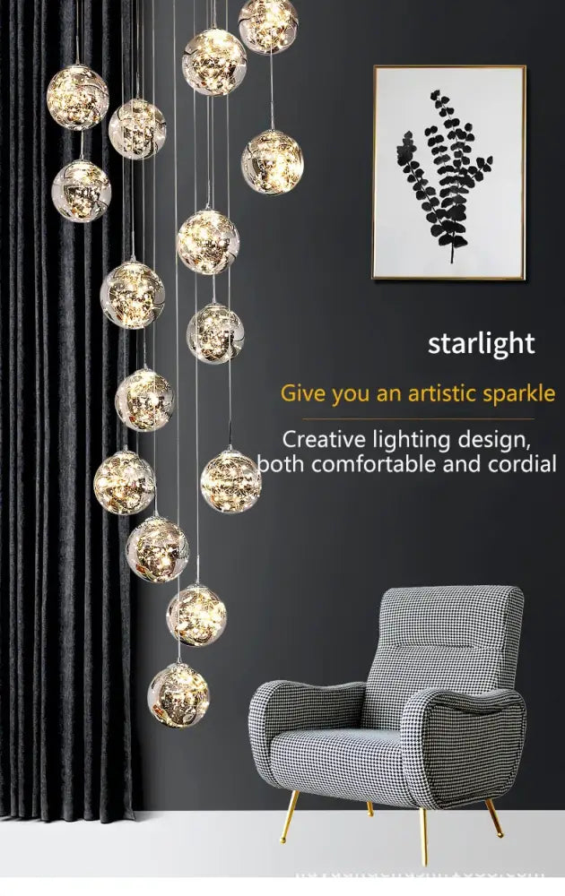DecorBites™ contemporary crystal ball chandelier with modern spiral design and warm glowing glass orbs for dining room