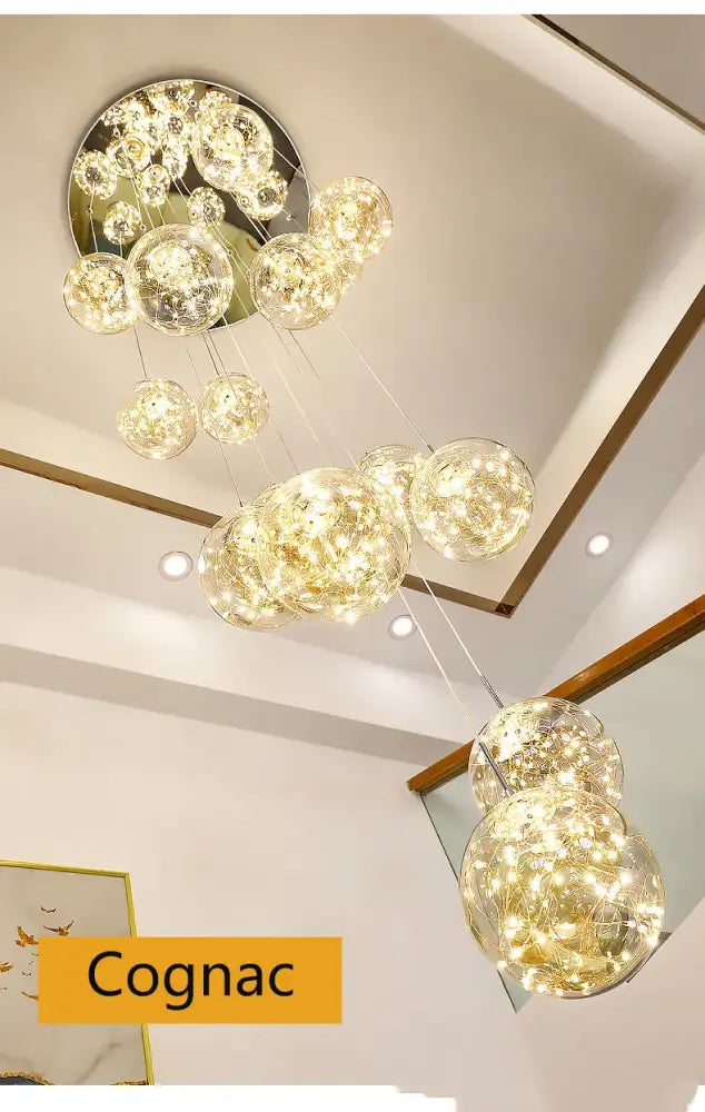 DecorBites™ contemporary crystal ball chandelier with spherical glass orbs and led lights for modern spiral dining room use