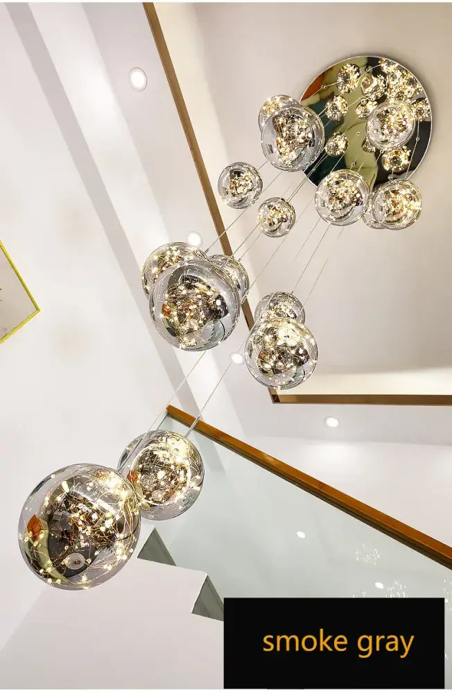 Modern spiral decorbites contemporary crystal ball chandelier with spherical glass orbs and smoke gray ceiling mount for dining room