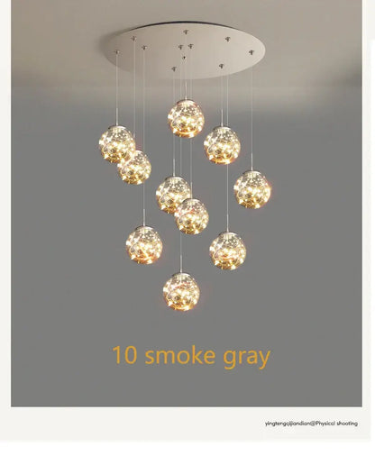 DecorBites™ contemporary crystal ball chandelier with ten smoke gray glass globes perfect for modern spiral dining room